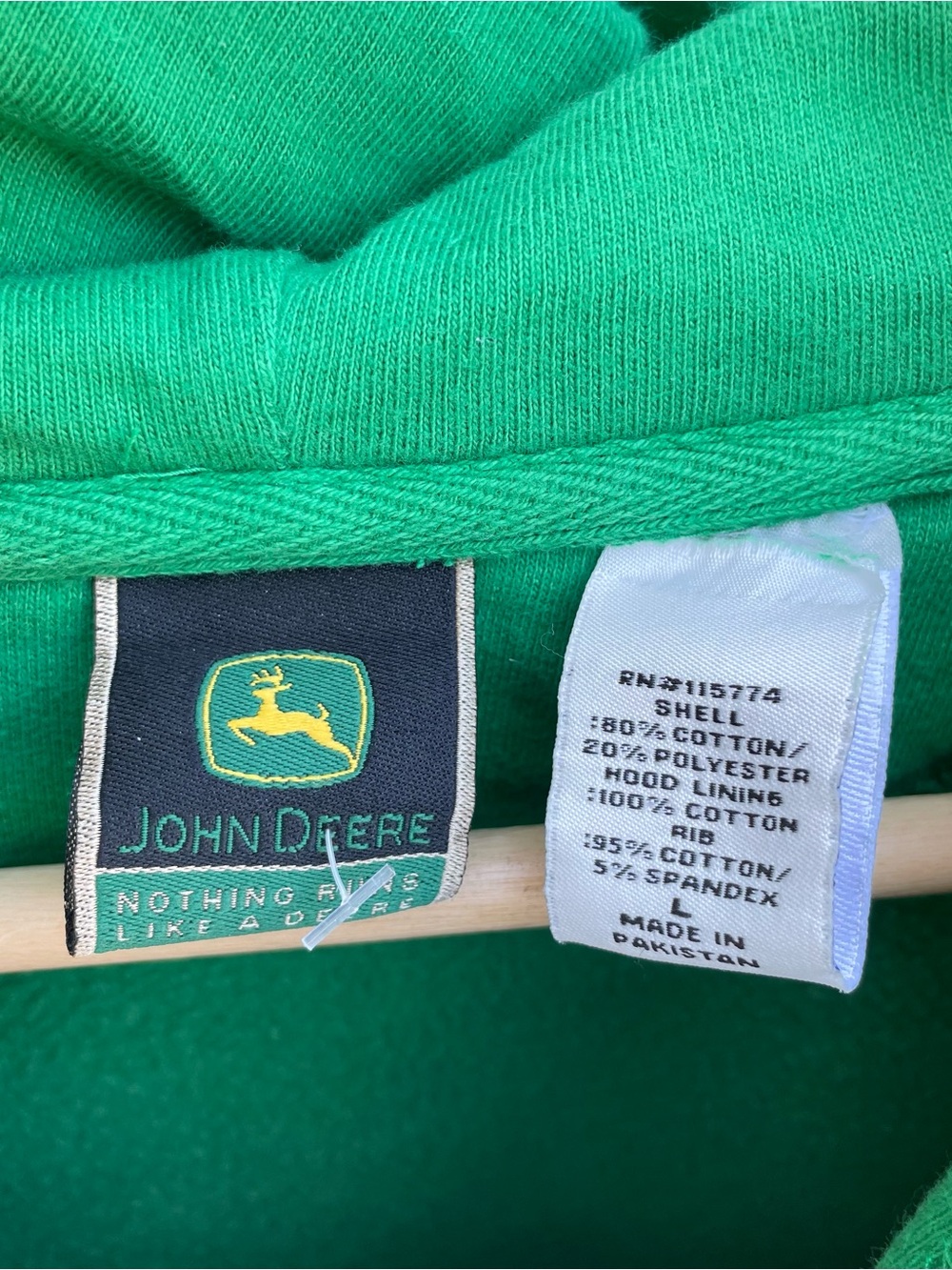Green and yellow John Deere heavyweight spellout hoodie size large - Picture 4 of 4
